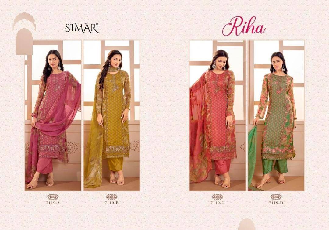 Riha By Glossy 7119 Series Beautiful Colourful Muslin Dresses At Wholesale Price